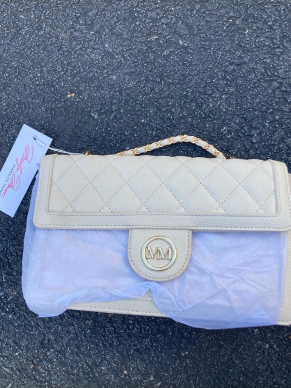 Marilyn Monroe Quilted Shoulder Bag in Cream with Gold Hardware